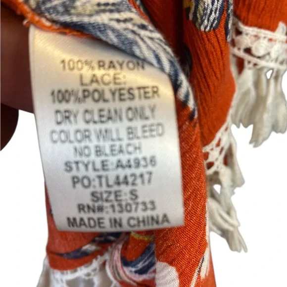 Umgee Rust Orange Floral Kimono Cardigan Small Tassel Fringe BohoFestival Style - Picture 6 of 7